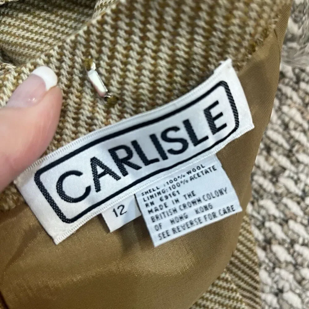 Vintage Carlisle Suit Skirt size 12 Camel Brown Tweed Wool Straight Pencil Knee